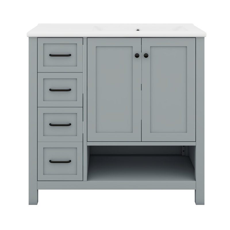 Meuble-lavabo de 36 po avec lavabo, meuble-lavabo à 2 tiroirs, comptoir intégré avec comptoir intégré, fermeture en douceur