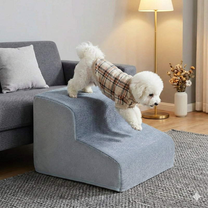 Two-Step Ramp for Small Dogs to Access Couches, Supportive Foam Construction with Non-Slip Base, Suitable for Cats and Small Dogs (Rising to 11.8 Inches)
