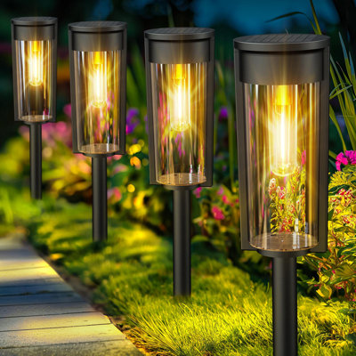 Brushed Nickel Low Voltage Solar Powered Integrated LED Pathway Light Pack