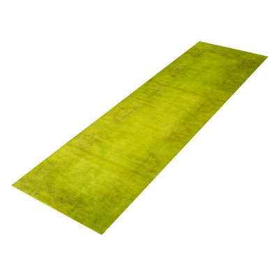 One of kind Hand-Knotted Color Transition Lime Rug 2'9" x 9'9"