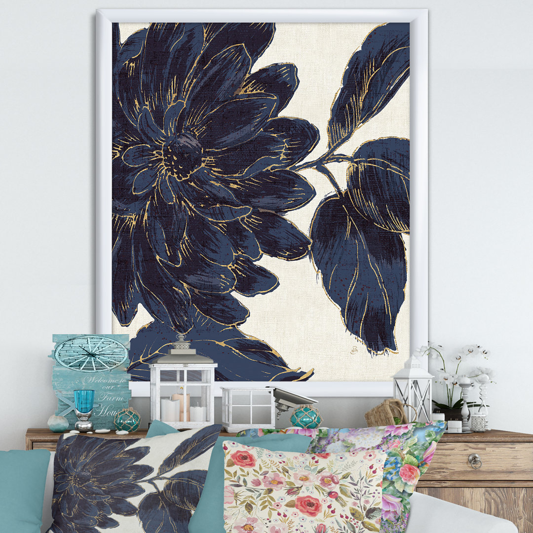 " Indigo Gold Metallic Flower " East Urban Home