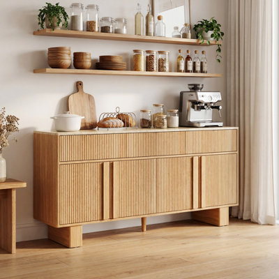 63"W 4-Door Fluted Sideboard Buffet Cabinet with Adjustable Shelves, Sturdy and High Legs