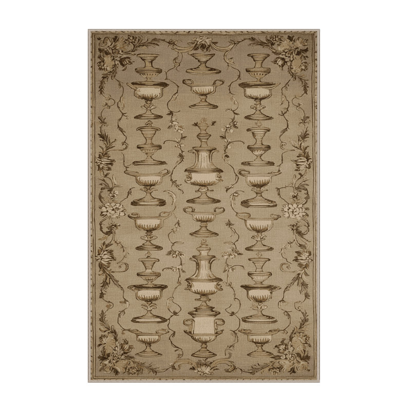 Machine Washable French Brown Area Rug, Rectangle 5' x 7'