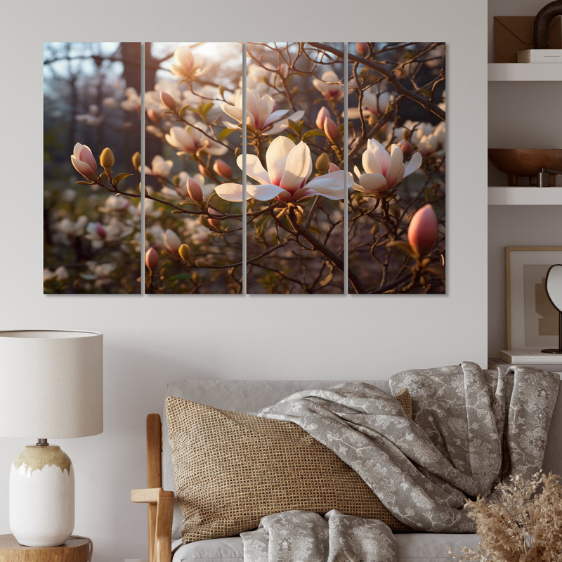 «White Pink Magnolias Landscape IV», ensemble de reproductions d'art en métal