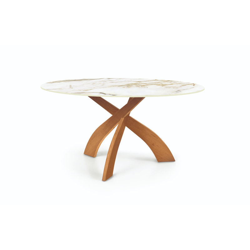 Entwine Round Dining Table, 30"H x 60"L x 60"W, White, Natural Cherry