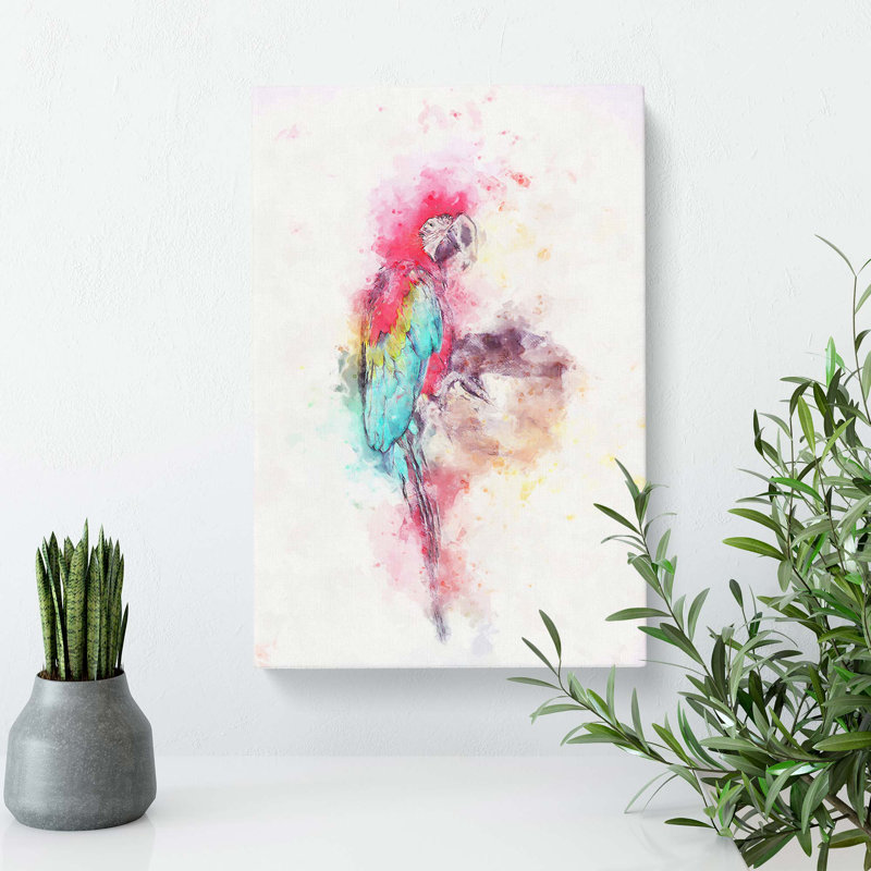 Scarlet Macaw Parrot In Abstract - Wrapped Canvas, 50cm H x 35cm W x 3cm D