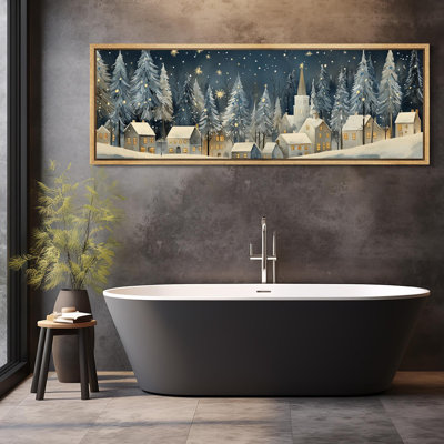 «Christmas Winter City Scene Landscape Abstract Cottagecore Holiday, décoration murale, images de cadeau de Noël, impression numérique sur toile, art numérique encadré très grand
