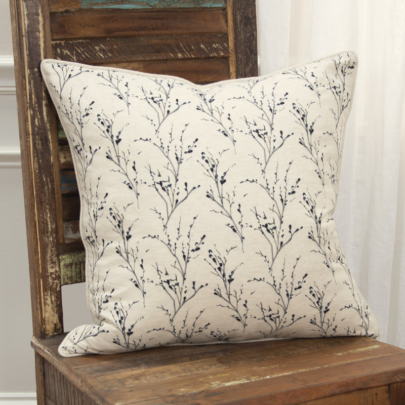  Housse de coussin carré en coton et insert, Naturel / bleu sarcelle