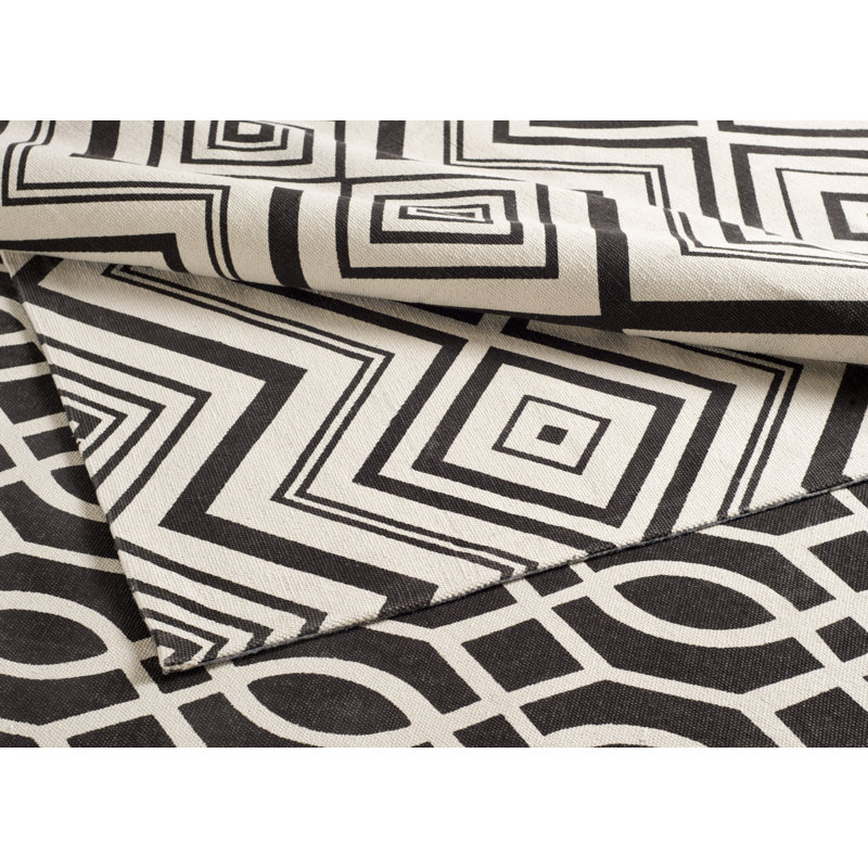 Safire Geometric Cotton Hand Woven Area Rug, Rectangle 122 x 183 cm
