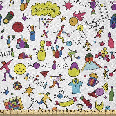 Ambesonne Bowling Fabric By The Yard, Cartoon Style Cheerful Hobby Pattern With Colorful Design Hobby Game Theme Design, Microfiber Fabric For Arts An -  East Urban Home, 12ABB41FA5AE413985EDCA9E62624776