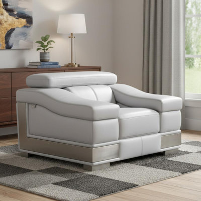  Gray Genuine Leather Arm Chair with Contemporary Oversized Design