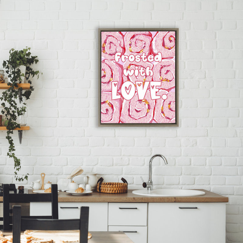 Cadre flottant rose givré avec amour, design par Ziwei Li, Cadre flottant orme Montalcino, H 21 po x l 17 po