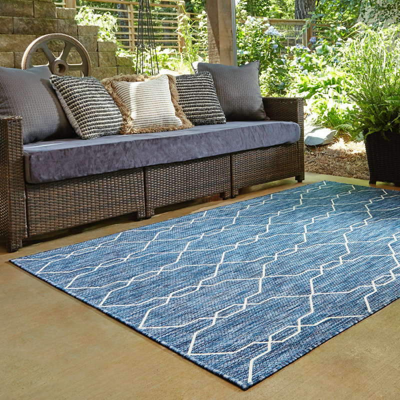 Outdoor Preen Area Rug Deep Sea Color, Rectangle 9' x 12'