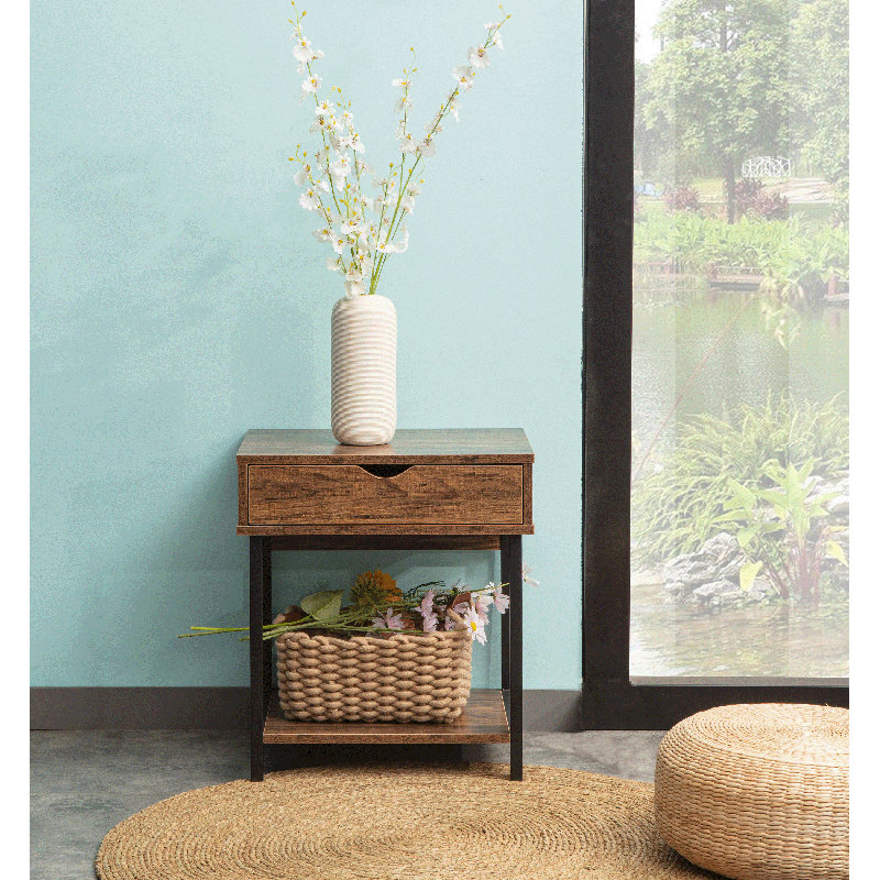 Kila Accent Table with Storage - Versatile Small Table for Home Office, Brown, Black