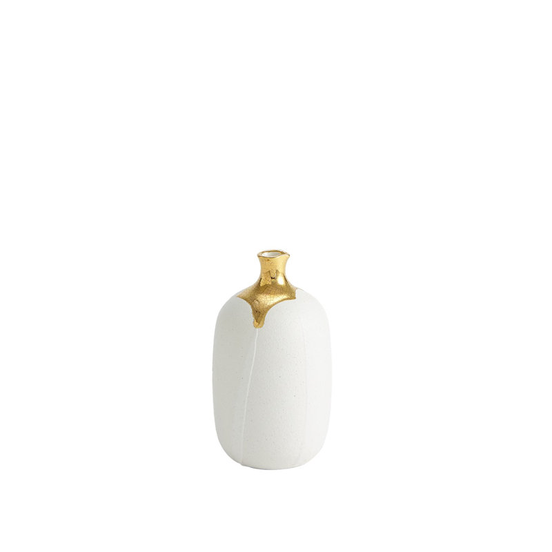Dipped Golden Crackle/White Cylinder Vase-Sm