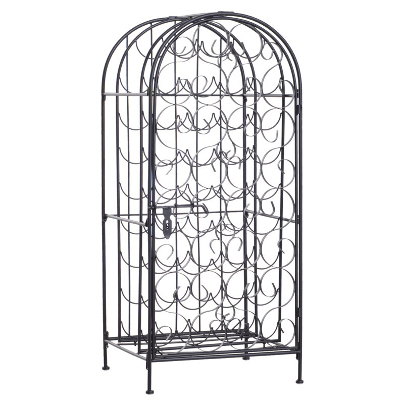 35 Bottle Wrought Iron Wine Rack Cabinet With Lock -