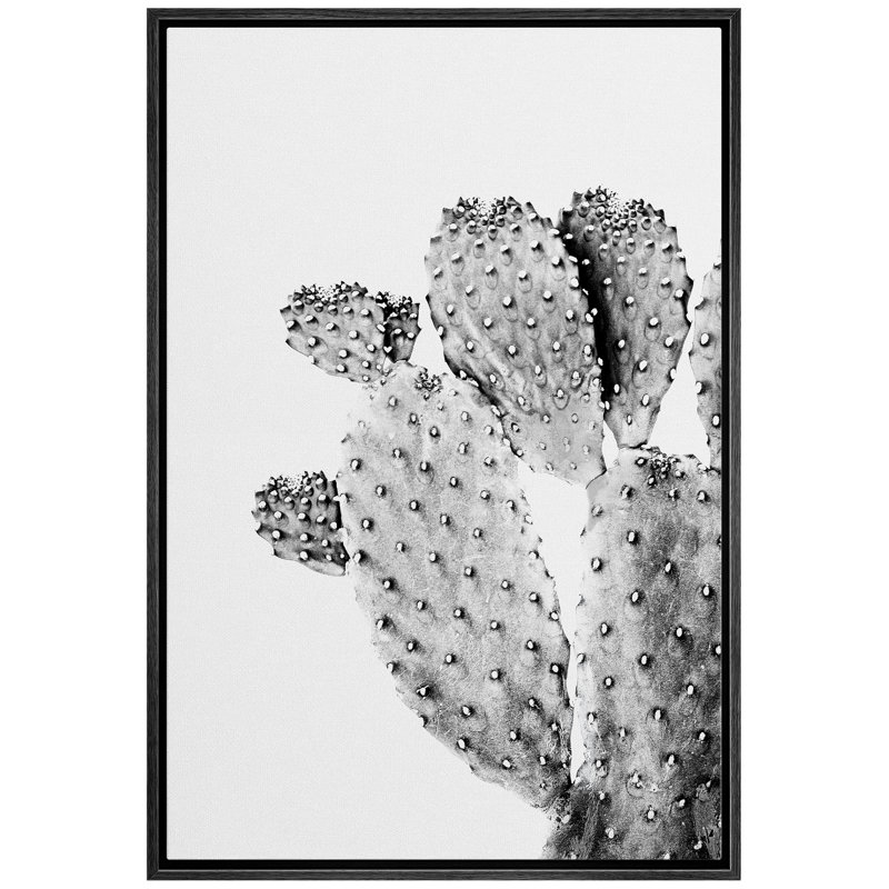 " Flat Cactus With Buds ", Black, 24" H x 16" W x 1.5" D