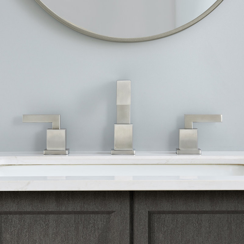 Robinet de salle de bain surdimensionné en nickel brossé avec bec cascade, robinet de meuble-lavabo moderne à 2 poignées, tuyaux d'alimentation sans plomb et ensemble de bonde escamotable