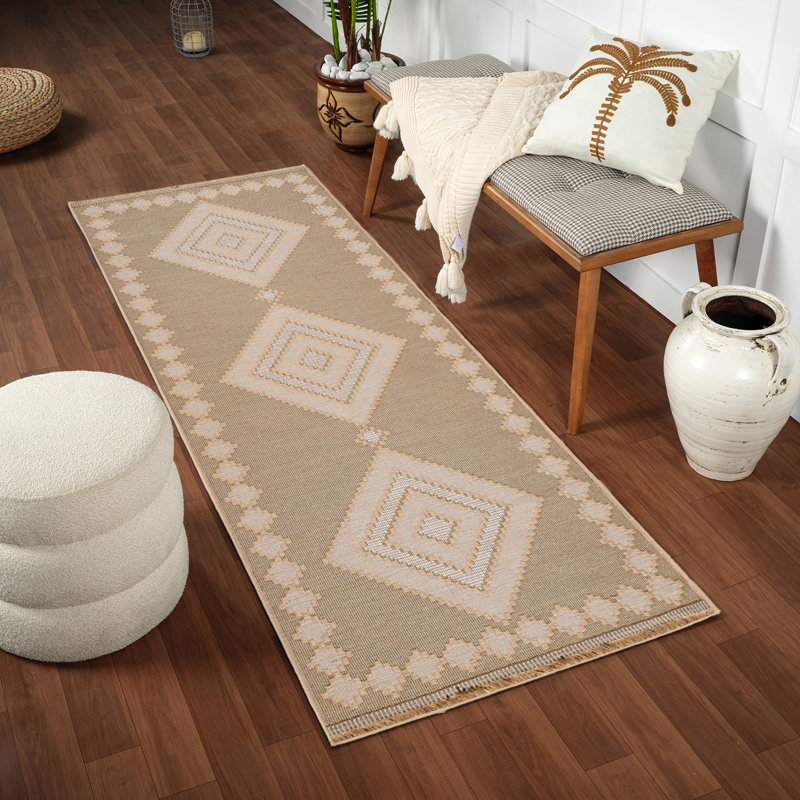 Machine Washable, Non Slip Jute Boho Area Rug Beige/Ivory, Runner 79 x 220cm