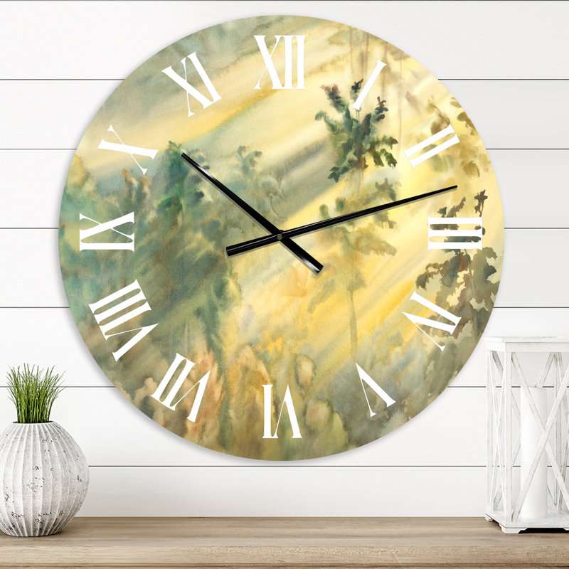 Sunny Morning Forest Landscape - horloge murale, Petit