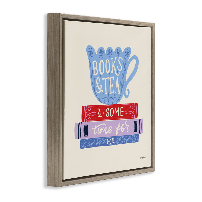 Cadre flottant avec livres «Tea Time For Me» par Becky Thorns, H 18 po x l 18 po, Cadre flottant orme Montalcino