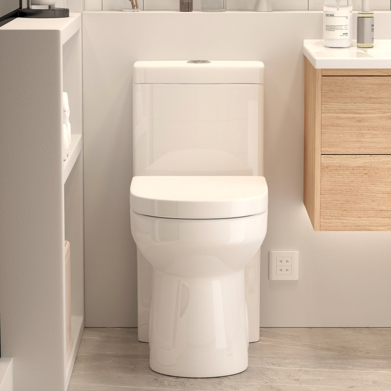 Poseidon Compact Toilet 1.28 GPF Round Comfort Height Floor Mounted One-Piece Toilet (Seat Included)