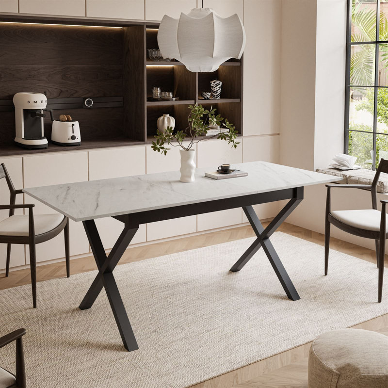 Extendable table ARTON II  140 cm,  "X" legs, Levanto Marble, Black