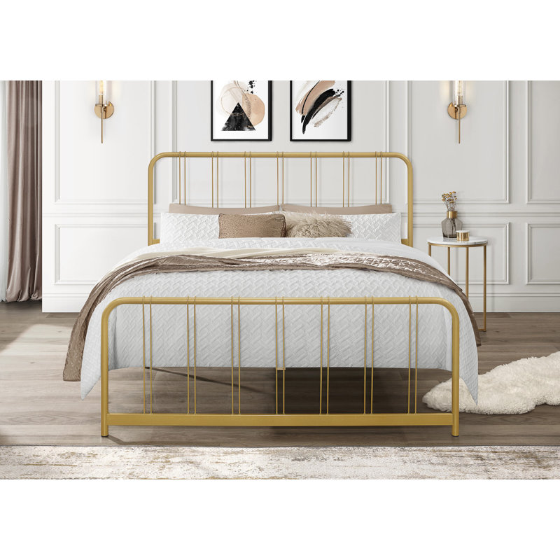 Emden Metal Slat Bed, Gold, Full / Double