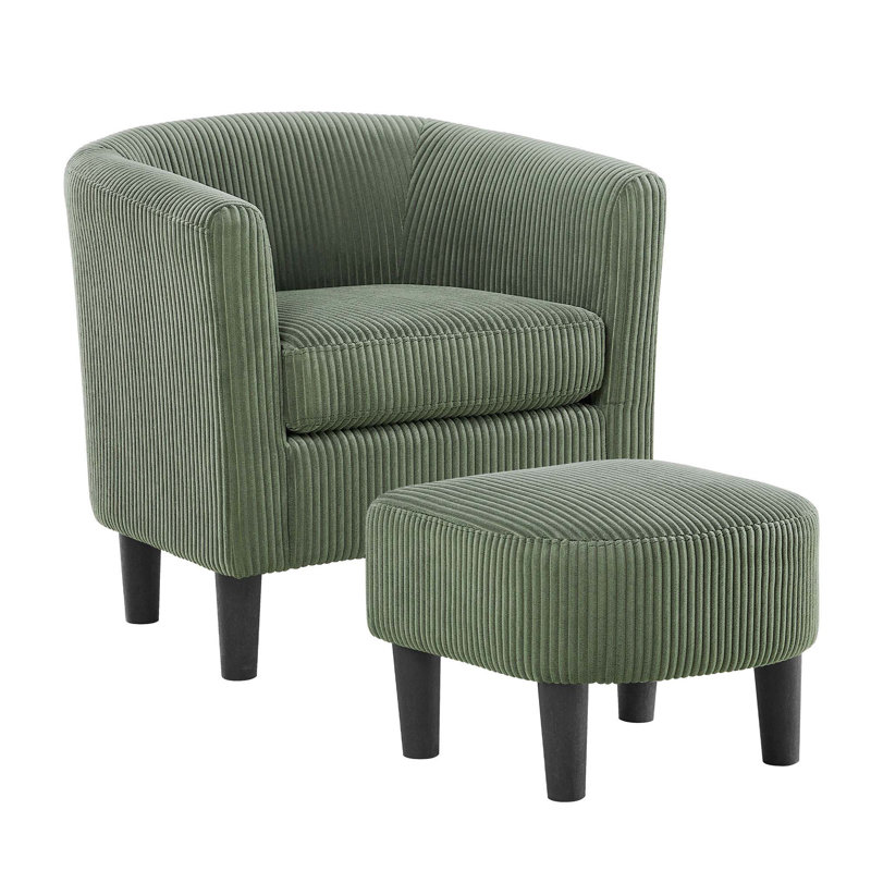 Upholstered Chair With Ottoman, Green Corduroy 1
