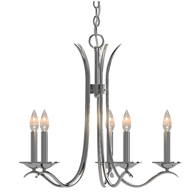 Lustre suspendu classique / traditionnel à 5 lumières en nickel poli Alesia