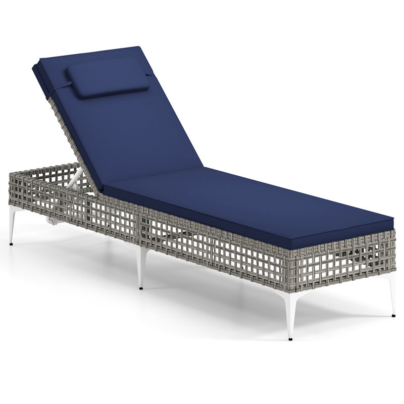 194cm Long Single Chaise with Cushions, Navy