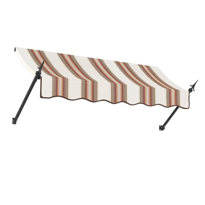 Awntech New Orleans Acrylic Fabric Fixed Awning with Iron Spear Arms, Brown/Tan/Terracotta Multi, 24" H x 40.5" W x 16" D