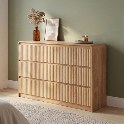 Commode 47 po avec 6 tiroirs, commode courbée anti-collision de style Mid-Century pour chambre à coucher, salon, meuble télé, naturel