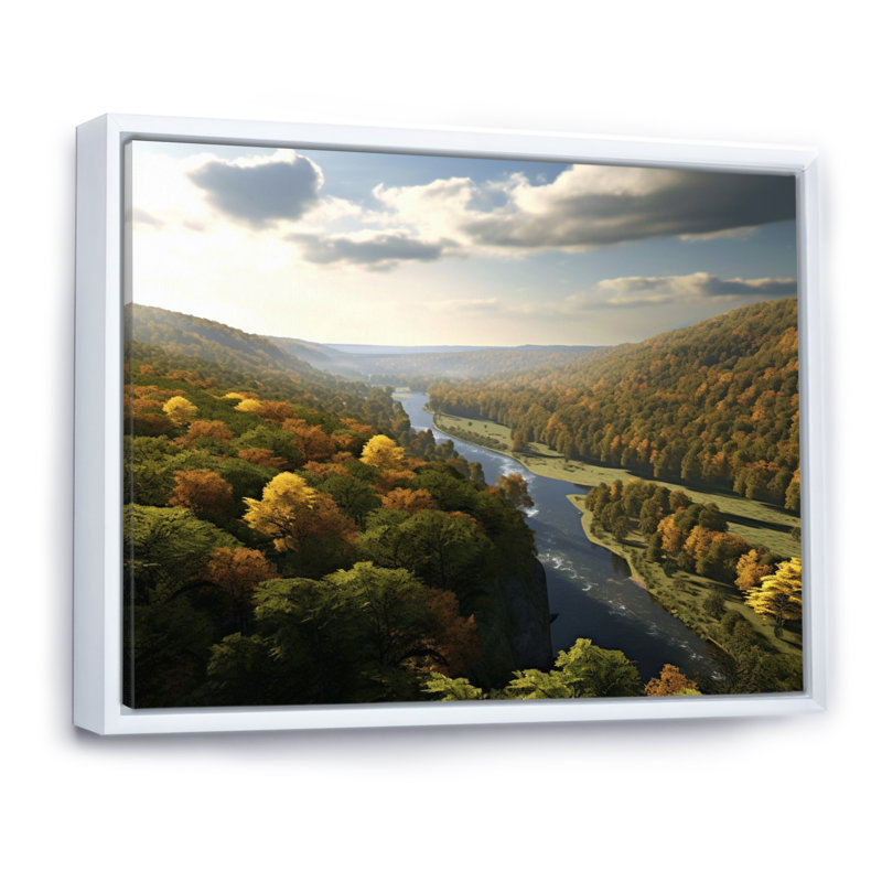 Delaware River Horizon, reproduction d'art sur toile, H 34 po x l 44 po x P 1,5 po, Cadre flottant blanc