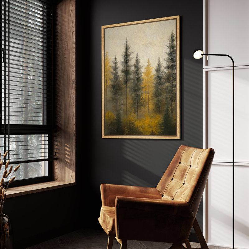 «Misty Pine Forest», reproduction d'art sur toile - décor rustique pour salon ou cabane, H 36 po x l 24 po, Naturel