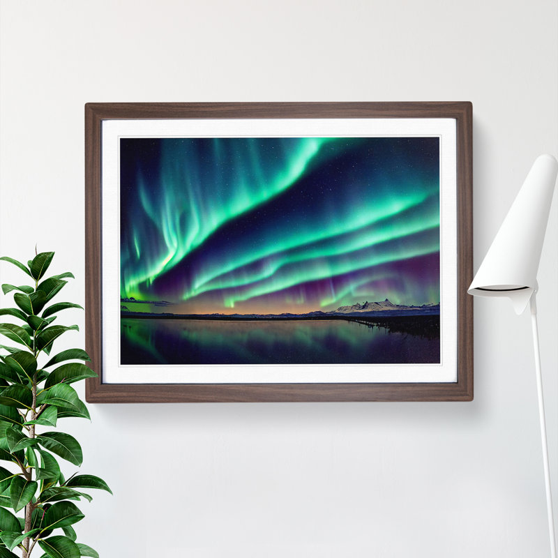 Tremendous Aurora Borealis - Single Picture Frame Print, 46cm H x 64cm W x 2cm D, Walnut