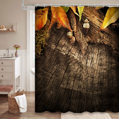 Golden Autumn Forest Fruit Tree Leaves Shower Curtain with 12 Hooks