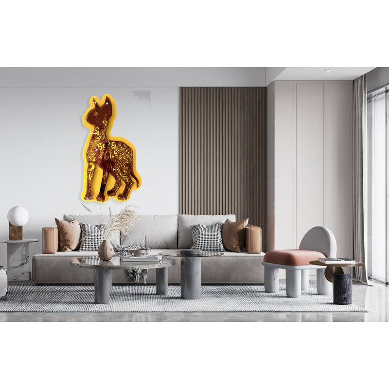 Sculpture murale 3D en forme de chat sphynx en acrylique - grand art animalier en miroir