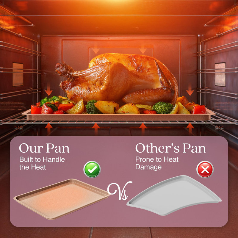 3 Cookie Sheets For Baking + Cooling Rack, Non Stick Baking Sheet Set With Cookie Cooling Rack - Half/Quarter/Jelly Roll Pan With Wire Rack, Sheet Pan Set Of 3