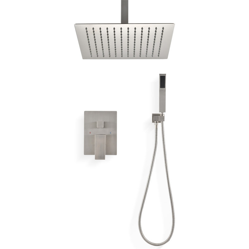 Ceiling Mounted Shower System Combo Set With Handheld And 12"Shower Head, Brushed Nickel