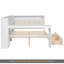 Lit plateforme en bois pleine grandeur avec tablettes de rangement, tiroirs, station de charge, DEL, bureau et tête de lit tapissier, coussin blanc et beige-787589222-787589221