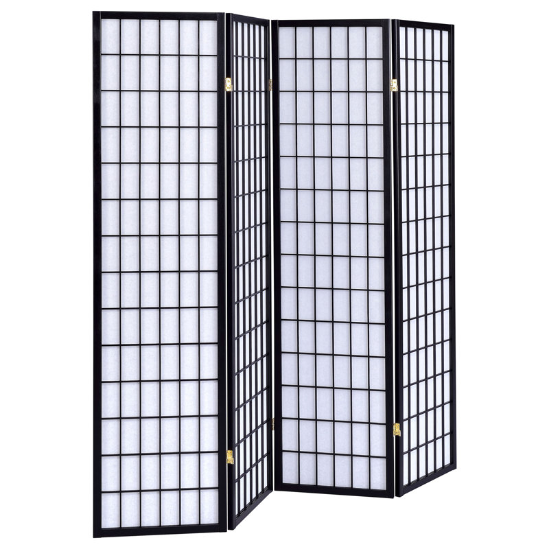 Sartre 4-Panel Room Divider Folding Shoji Screen, Black