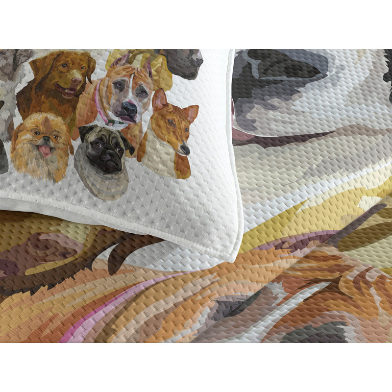 Dog Polyester Coverlet, Queen Bedspread + 2 Shams