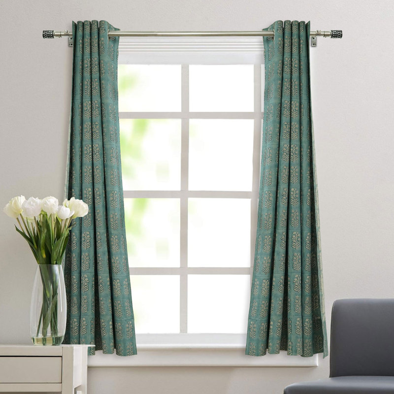 Grey Block pront Eyelet Curtain Handmade Blackout Drape for Home Décor -Inderdhanush, 54" W x 45" L