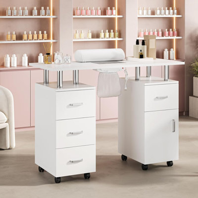 Table de manucure, table de salon de manucure avec dépoussiéreur électrique, bureau de clou ergonomique pour Nail Tech avec repose-poignet