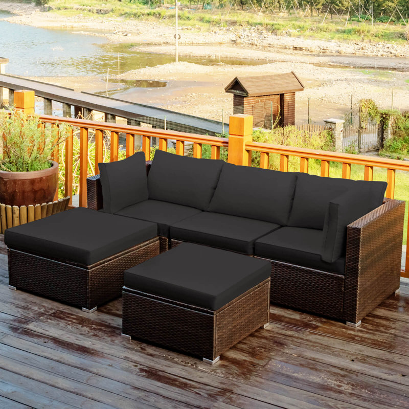 Eckfried 4 - Person Patio Conversation Set with Cushions, Black
