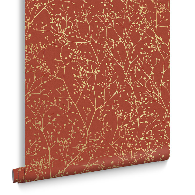 Floral Metallic Wallpaper Roll by Clarissa Hulse, Paprika/Gold