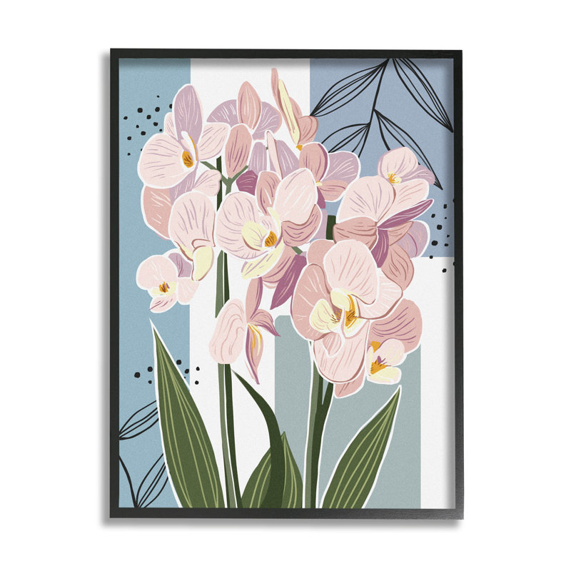 Orchidée moderne carrée, estampe numérique par Ziwei Li, Giclée encadrée noir minuit, H 14 po x l 11 po x P 1,5 po