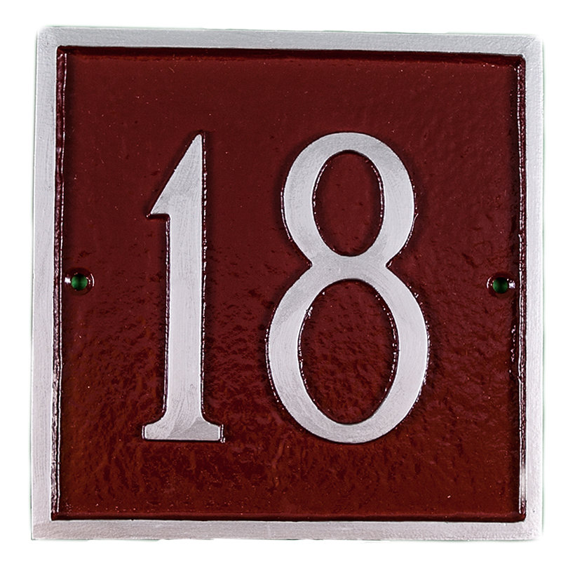Petite plaque d'adresse sur 1 ligne, Rouge brique / argent, Oui