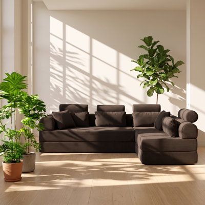 Canapé-lit modulaire convertible en velours côtelé Linso, 270 cm L x 180 cm P x 90 cm H